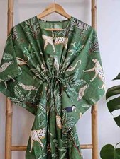Indian Vintage 100% Cotton Women Maxi Kaftan Dress, Night Wear Casual Kimono