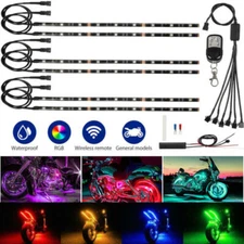 Motorcycle RGB Led Lights Wireless Remote Neon Color Under Glow Light Strips Kit