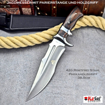 Jagdmesser SA89 | PAKKAHOLZ Griff Bowie Outdoor Messer 420 Stahl 30,5cm +Etui