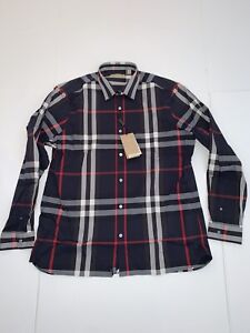 BURBERRY London England Plaid Check Stretch Cotton Shirt Navy 40067311 Mens  XL* | eBay