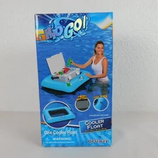 H2O GO Inflatable Cooler Float Blue Summer Pool 32 x 26" Mesh Bottom Tow Rope