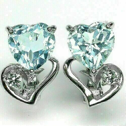 Earrings Blue Topaz Genuine Natural Mined Gems Solid Sterling Silver Heart - Picture 1 of 24