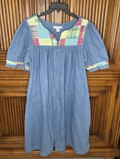 Go Softly Patio Womens Dress Medium Blue Muumuu Lounge Comfort Colorful Plaid