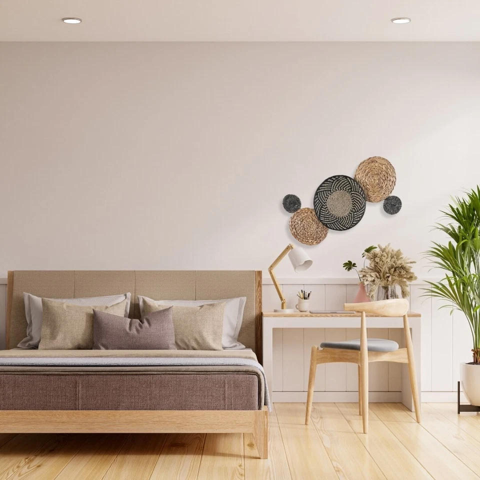 Juego de decoración de canasta de pared bohemia bohemia hecha a mano - 5 piezas de arte de canasta negra y tostada Foto 4 de 4