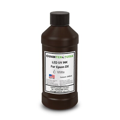 LED Curable UV WHITE Ink  250ml for Epson L800 i3200 DX5 XP600 heads MADE IN USA