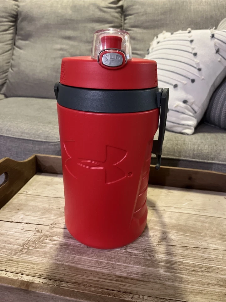 Under Armor Sideline Jug Foam Insulated Bottle 64 Oz Red Gray Fence Hooks Sports - Image 2 of 4