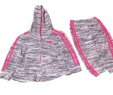 Adidas Sweater Hoodie Sweatpants Full Zip Matching Set Girl's 2T Pink Grey