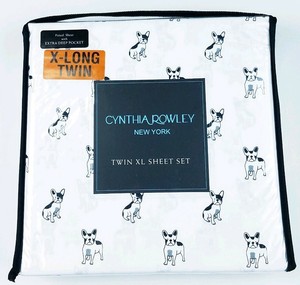 Cynthia Rowley Twin Xl French Bulldog White Sheet Set 1