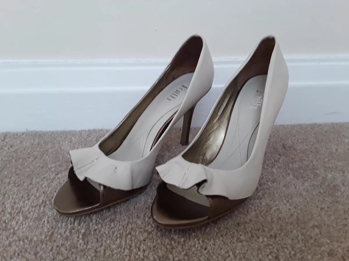New Ladies Stilletto Peep Toe Shoes FAITH 5 Leather Cream