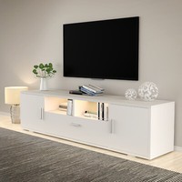 LED TV Stand Cabinet Unit Modern High Gloss MDF Entertainment RGB Lights White