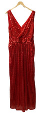Vestido de Dama de honor Kate Kasin Largo Cuello en V Lentejuelas Brillante Noche Talla 14, Rojo