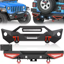 Rear /Front Bumper Compatible for 2018-2025 Jeep Wrangler JL JLU  W/ LED Lights