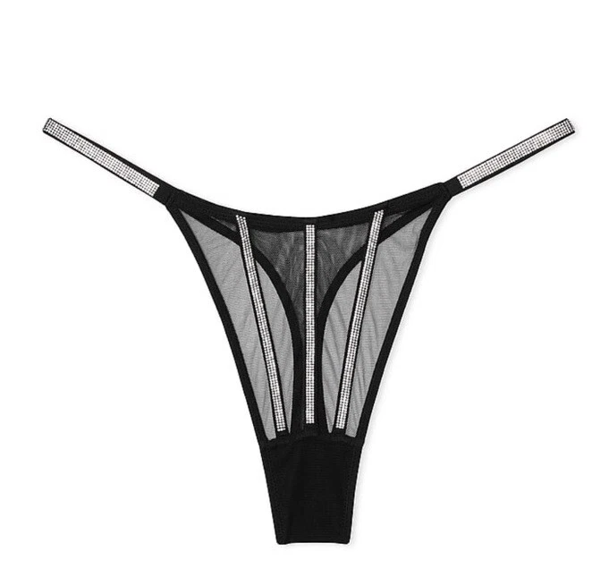 VICTORIAS SECRET SEXY MALLA TRANSPARENTE BRILLO CORREA TANGA PANTY GRANDE Foto 3 de 4