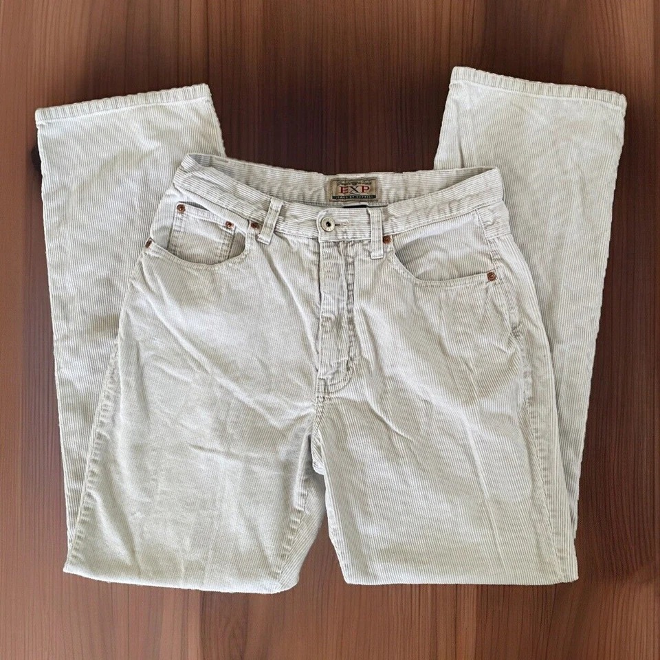 EXP Jeans By Express Vintage White Corduroy Pants Sz 7/8 Straight Leg High Rise - Image 2 of 4