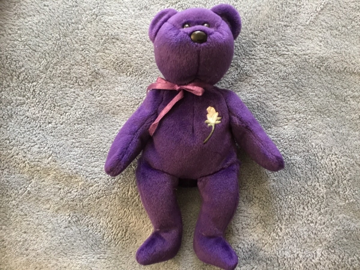 TY Beanie Baby PRINCESS Purple Teddy Bear No cardboard tag Reg.No