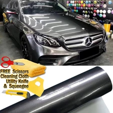 Premium Super Gloss Gray Metallic Gunmetal Vinyl Film Wrap Decal Air Bubble Free