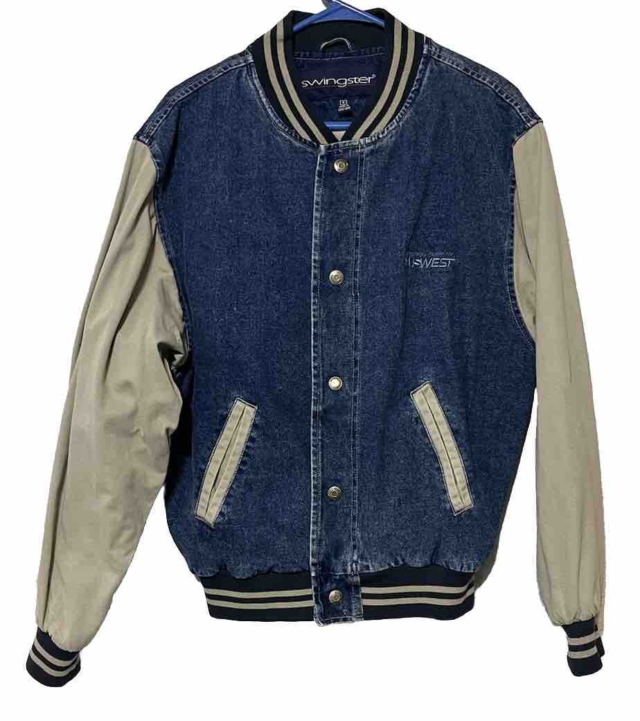 Vintage Swingster Letterman Jacket Men's Small Denim Cotton Vintage Swingster Letterman Jacket Men's Small Denim Cotton