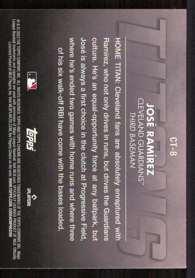 2023 Topps Chrome Titans #CT8 Jose Ramirez - Image 2 of 2