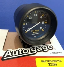 Auto Meter Autogage 2306 Mini Tachometer 6000 RPM Black Pedestal Mount 2 5/8"