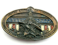 VINTAGE UNITED STATES OF AMERICA CONSTITUTION BICENTENNIAL BELT BUCKLE 3D