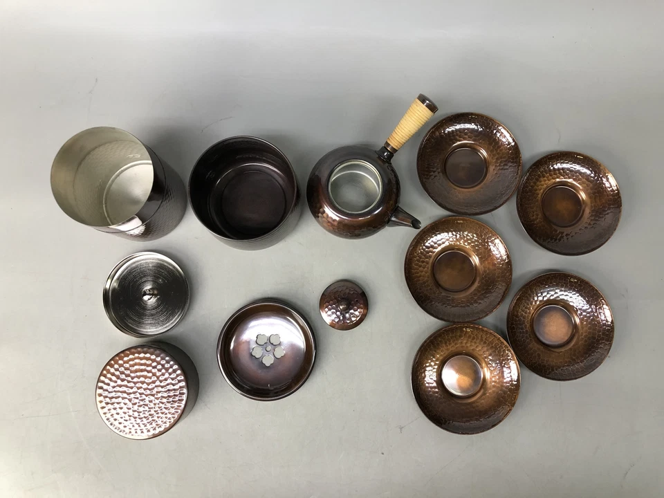 Y7953 KYUSU Cobre Chataku Kensui caddy caixa assinada Japão cerimônia de chá antiga - Imagem 3 de 4