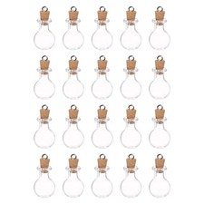 20pcs Mini Glass Bottles with Cork Flat Bottom Ball Shape with Ring