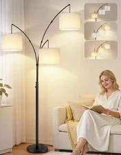 Arc Led Floor Lamp, Modern Black 3 Light Tall Floor Lamp for Bedroom, 2400lm ...