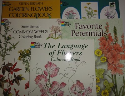 LOT 5 HERBS FLOWERS PERRENIALS WEEDS COLORING BOOKS SOME VINTAGE HARD TO FIND!