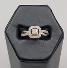 Diamond Cluster Ring Square Halo Split Shank Engagement Sterling Silver Ring Sz