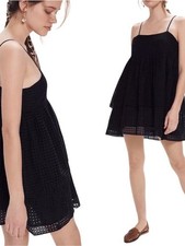 Urban Outfitters Katrina Eyelet Tiered Ruffle Mini Dress Black Babydoll Eyelet