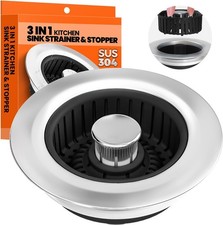 3 in 1 Kitchen Sink Drain Strainer Sink Stopper Upgraded Stainless Steel Drain