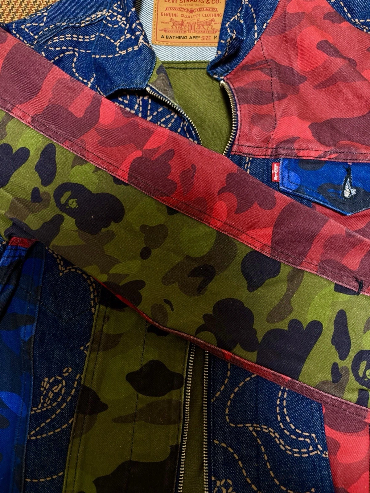 BAPE x Levi’s SS21 Multicolor Camo Denim Trucker Jacket Men’s Size Medium - product detail image 14