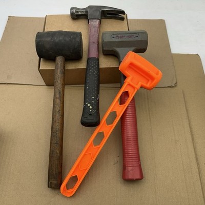 Lot Of 4 Hammers Husky Dead Blow Orange Plastic Rubber Mallet Plumb Claw Vintage