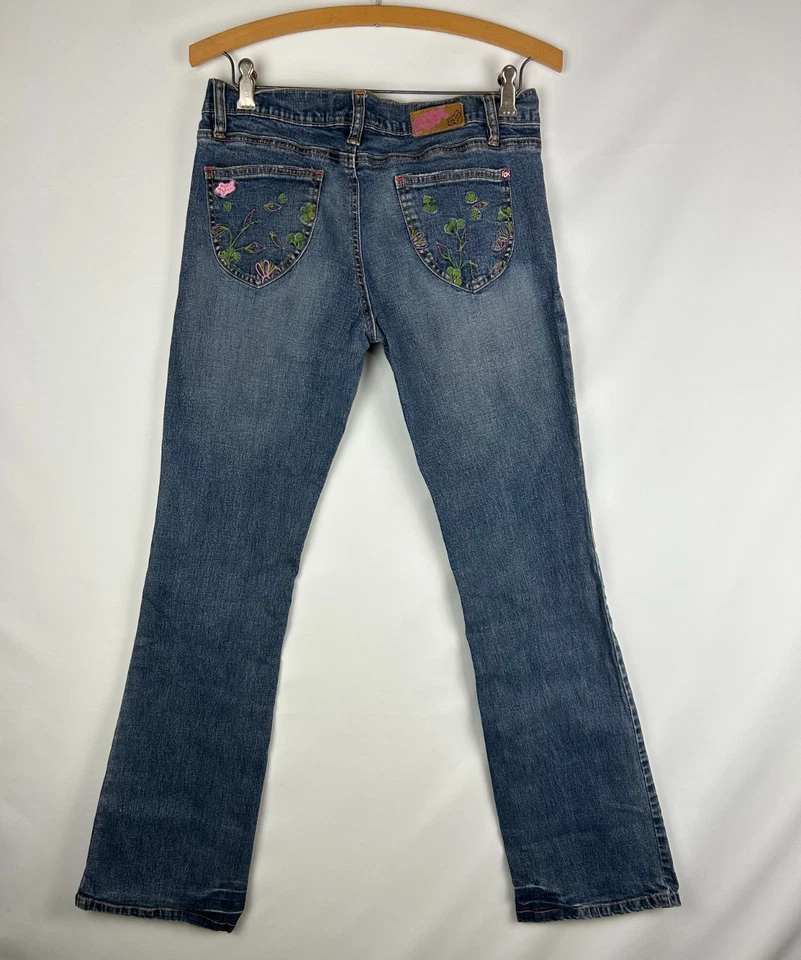 Jeans jeans feminino raro Y2K FOX Racing cintura baixa boot cut -Ótimos detalhes! Tamanho: 7 - Imagem 2 de 4