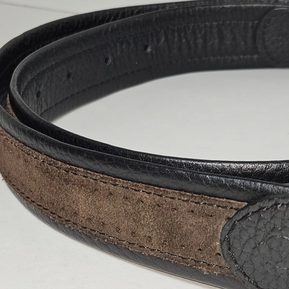 Cinturón Canali Cuero Gamuza Negro Marrón Para Hombre Talla 85/100 EE. UU. 34 Hebilla Latón Plateado Foto 3 de 4