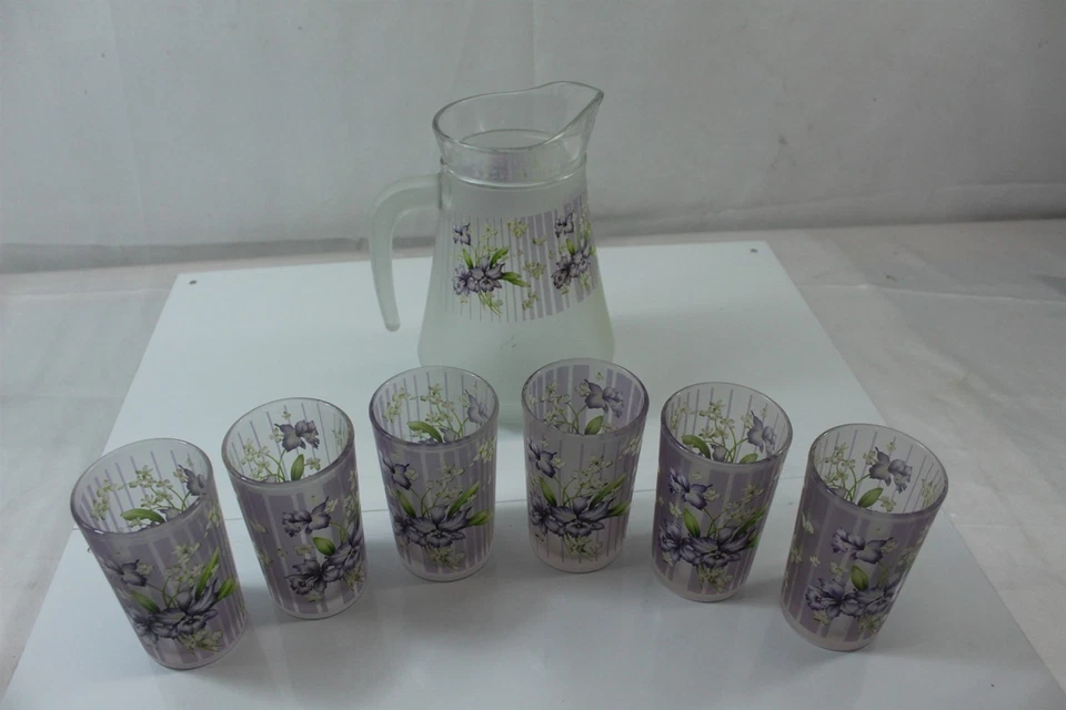 Винтажный Briliant лимонад новом Julep набор кувшин с 6 стаканов лаванды ирисы - Изображение 2 из 4