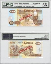 Zambia 500 Kwacha, 1992, P-39as, Specimen, PMG 66