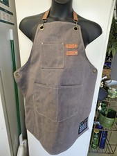 Heavy Duty Chef Grilling Grill Apron Pockets 100 Cotton Gray Brown Leather