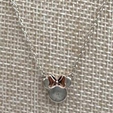 Vintage Disney Minnie Mouse Silver Tone Necklace Rose Gold Bow Statement Retro