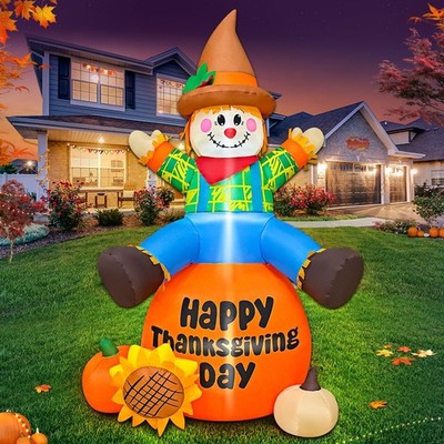 6FT Thanksgiving Inflatables Outdoor Decoration Inflatable Scarecrow Sitting ...