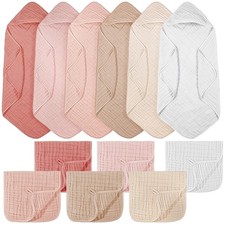 12 Pcs Baby Muslin Hooded Bath Towels and Washcloths, Muslin Hooded Baby Towe...