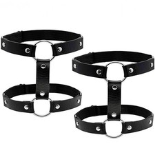2 PCS Leather Leg Garter Belt Thigh Harness Rave Body Accessory Women Black