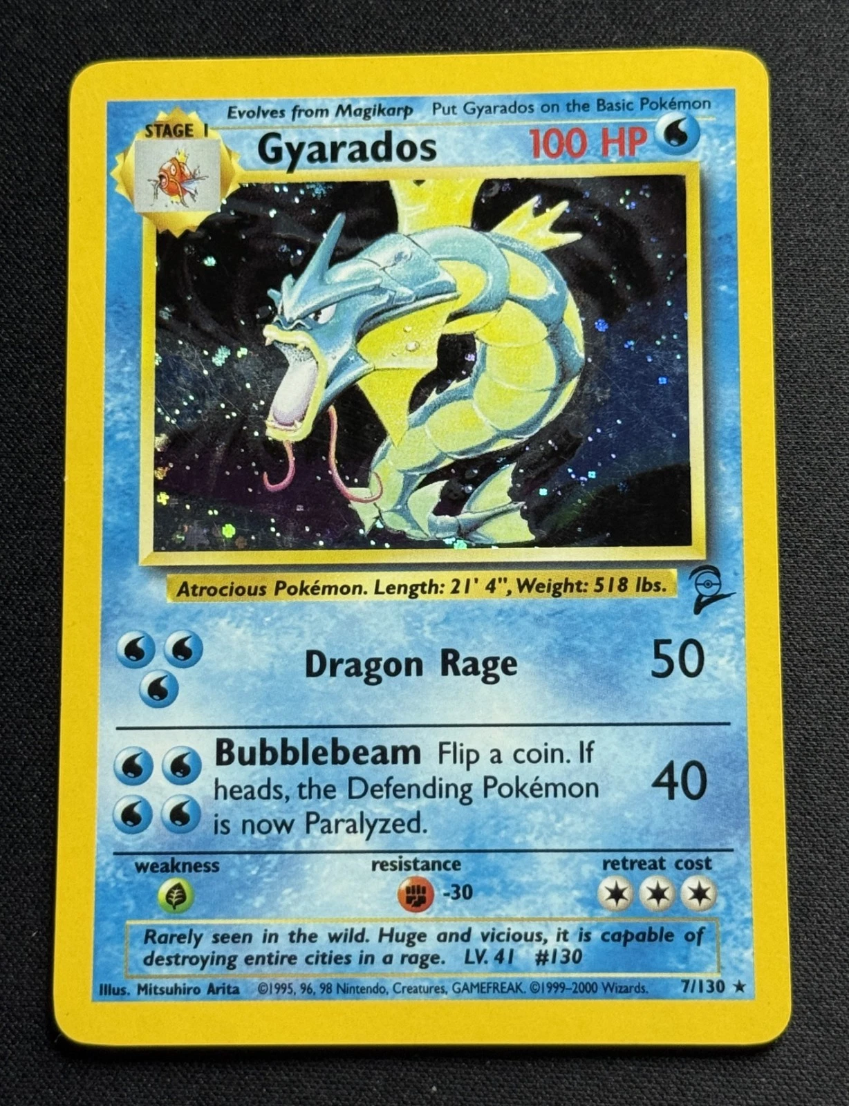 Pokemon TCG Gyarados 7/130 Base Set 2 Unlimited Holo WOTC VTG 2000 - LP/NM