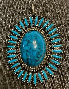 VINTAGE SOUTHWESTERN -STYLE FAUX TURQUOISE SUNBURST PENDANT.   CELEBRITY