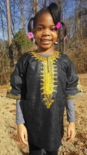Girls-Boys Black Dashiki with Gold Embroidery-DPC104