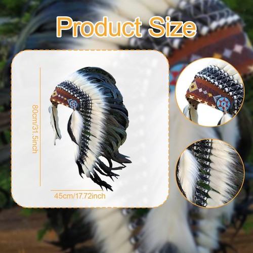Artificial Feather Headpiece Fancy Dress Hat Native American Chief Headdress - Picture 7 of 7