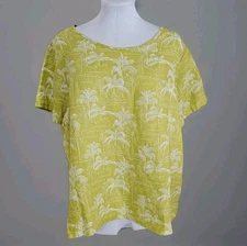 C&C California Green 100% Linen Tropical Themed Short Sleeve Shirt Womens Sz 1X