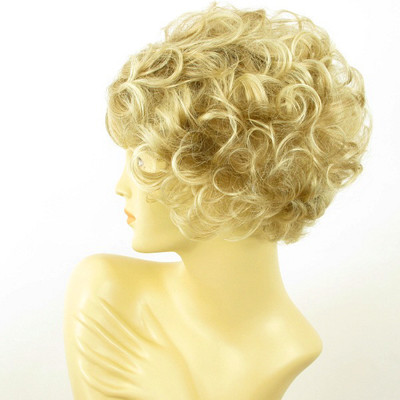Perruque Femme Courte Blonde Méchée Clair FRANCINE F27613 - Synthétique, Bouclée, Neuve Avec étiquettes
