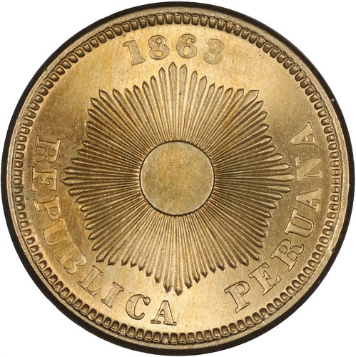 Peru 1863 Centavo TONED BU