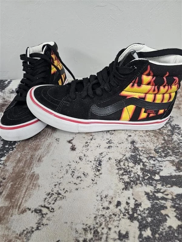 Scarpe Vans Uomo Taglia 6 Nero Skateboard High Top Fiamme Nero Sneakers